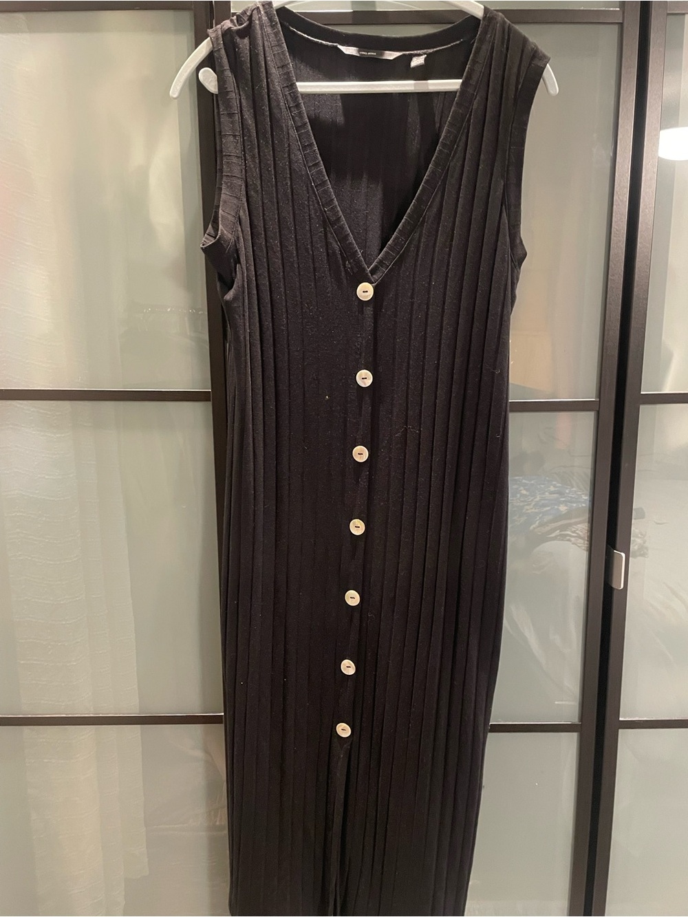 Vero Moda Black Ribbed Button-Front Maxi Dress